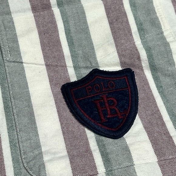 Polo Ralph Lauren Vintage 90’s Striped Oxford Button down with Patch Mens Medium - Picture 5 of 8